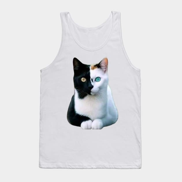 "Bicolor Harmony: Feline Elegance in Contrast" Tank Top by Talcomunca